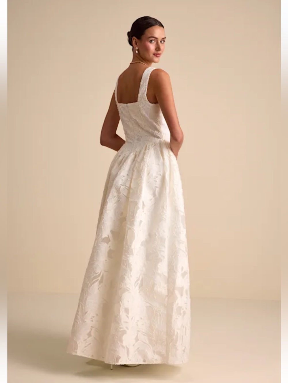 NWT Lulus Corsen Ivory Floral Jacquard Corset A-Line Maxi Dress - Picture 3 of 15